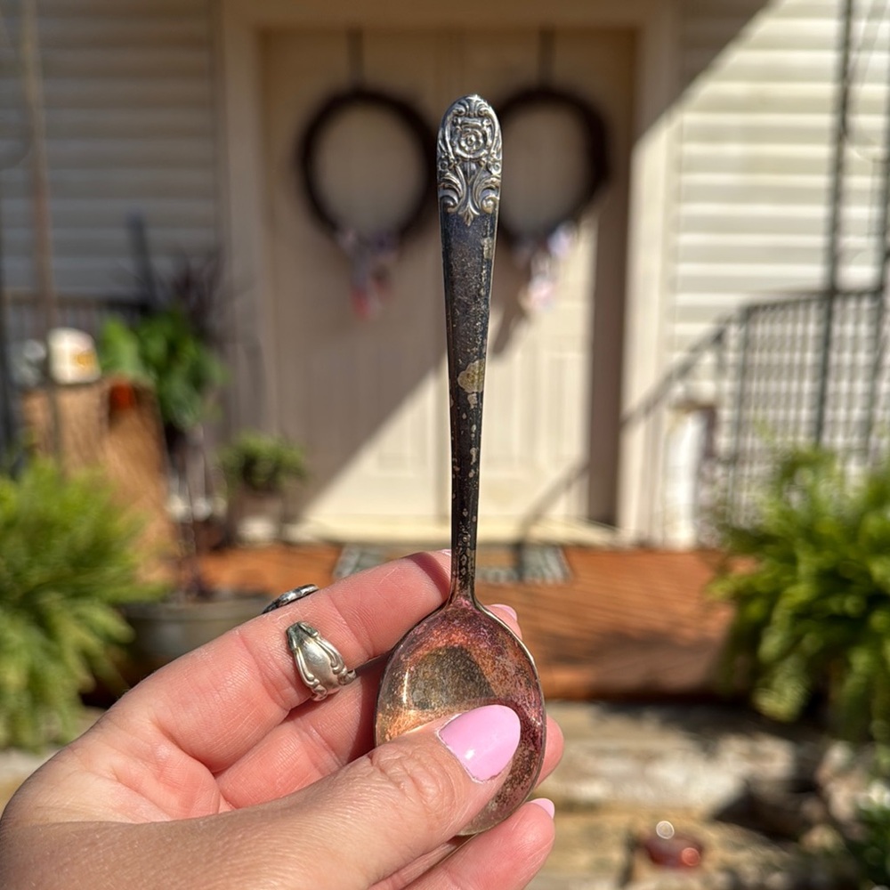 Vintage Silver-Tone Decorative Spoon - Pink Toned Patina
